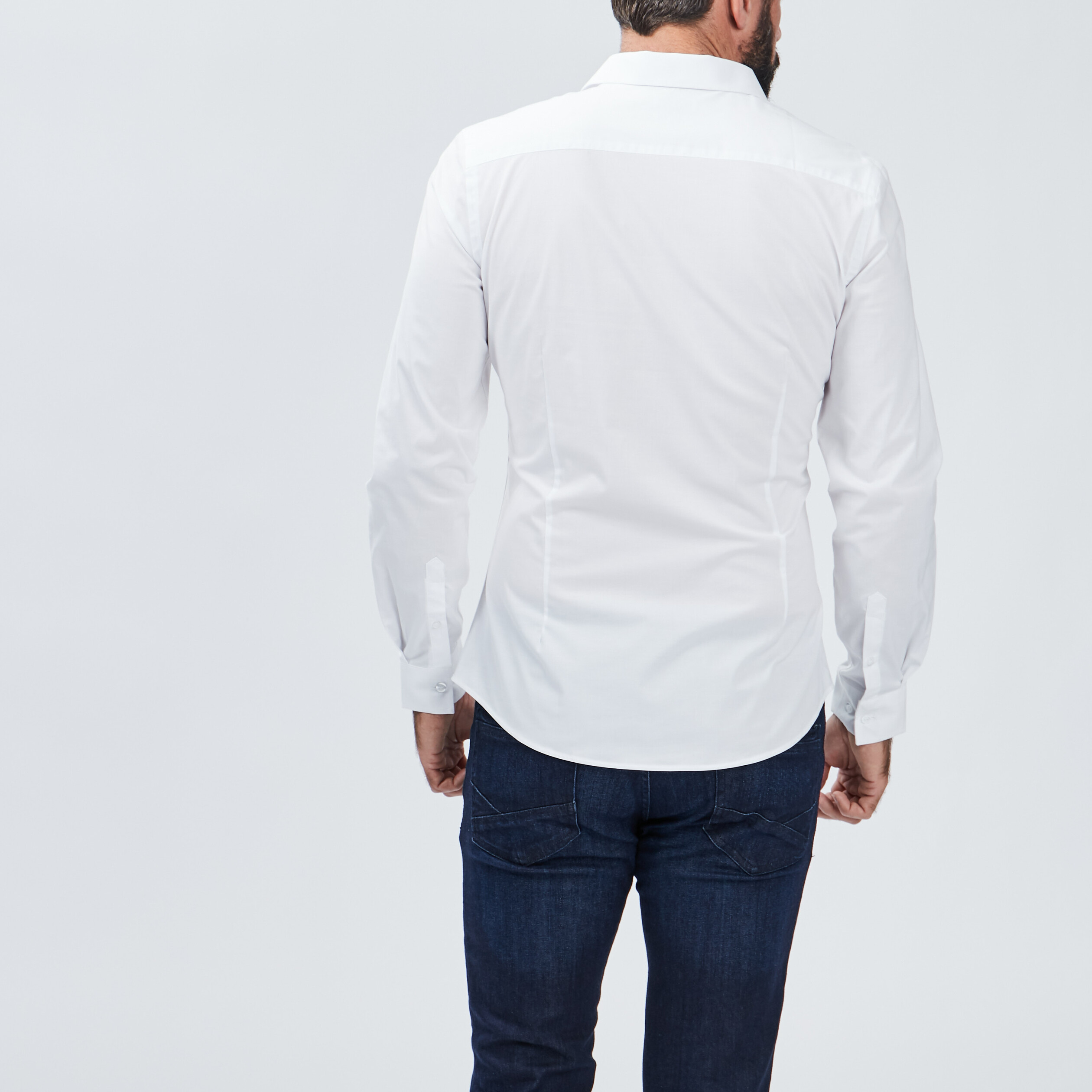 Chemise basique ajustée manches longues blanc homme | La Halle