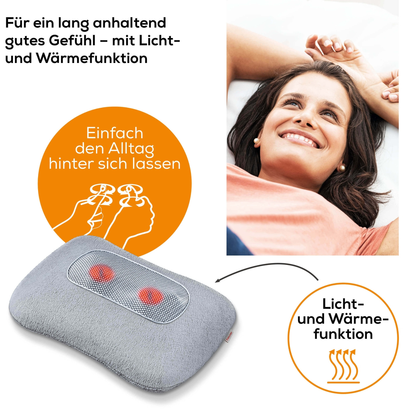 Beurer Shiatsu-Massagekissen MG 145-Fixierbares Flauschfaser-Massagekissen mit Shiatsu-Massage & Wärmefunktion