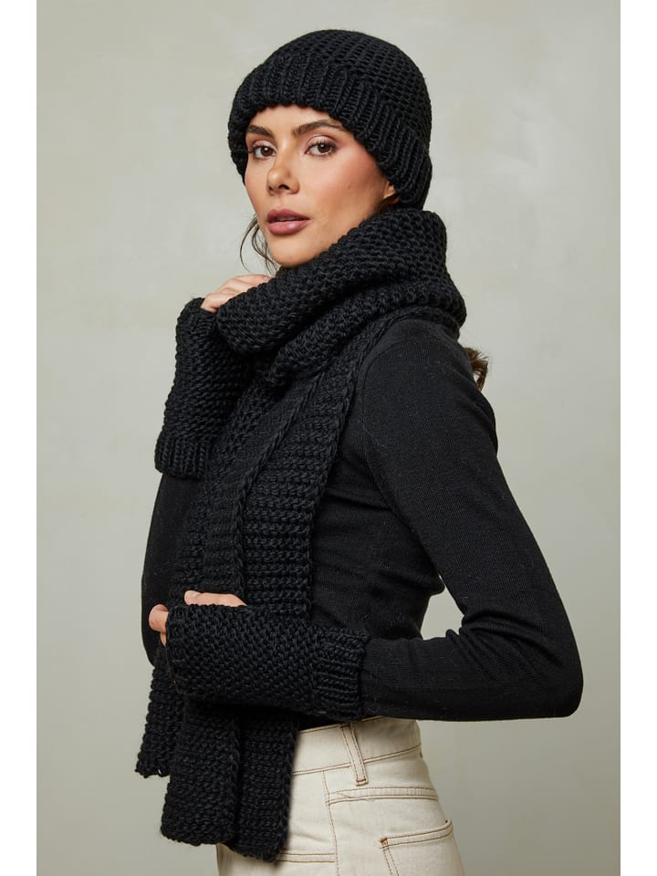 Soft Cashmere 3tlg. Set: Mütze, Schal und Fäustlinge in Schwarz günstig kaufen onesize