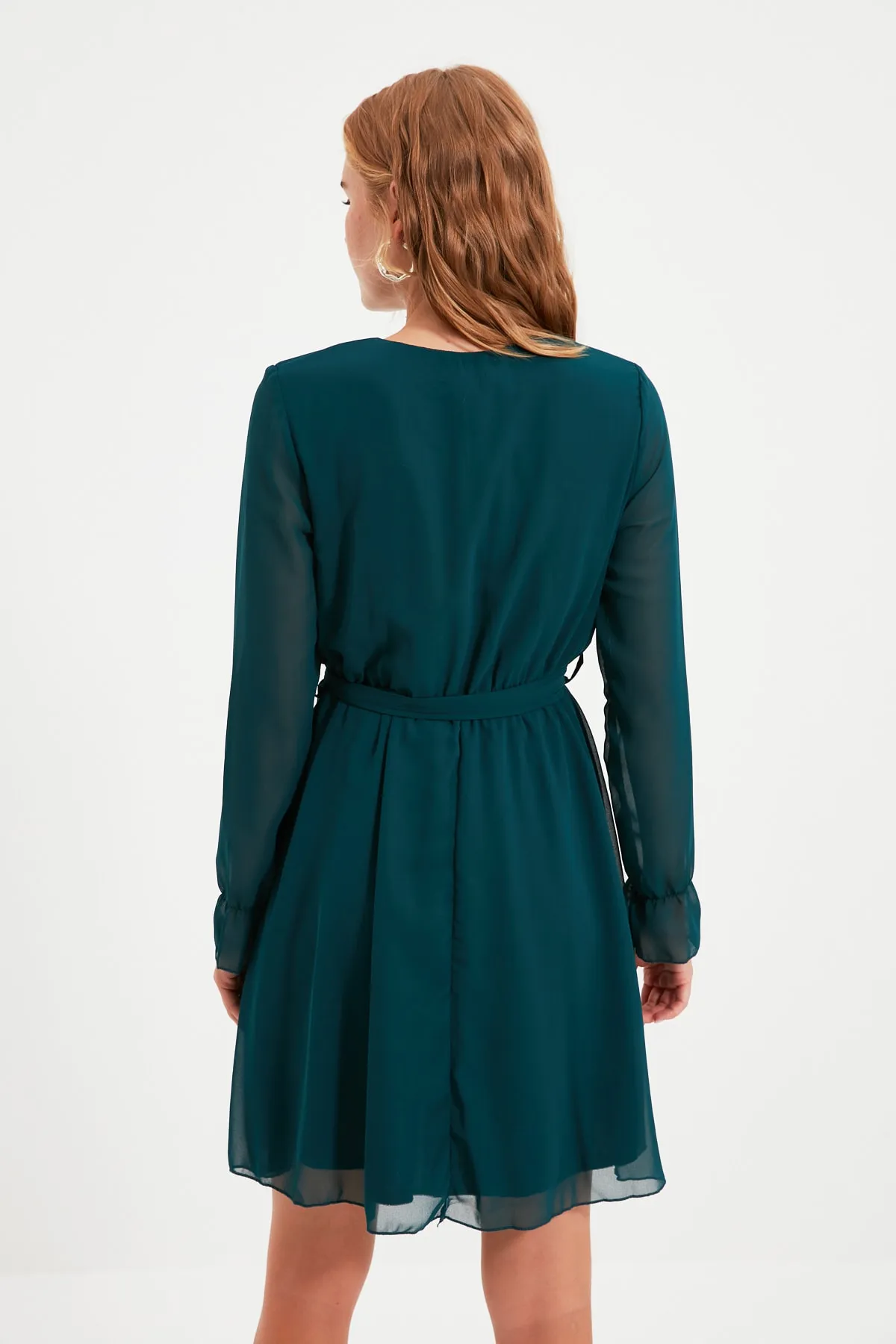 Trendyol Collection  Smaragdgrünes, zweireihiges Webkleid mit Gürtel TWOAW20EL0789