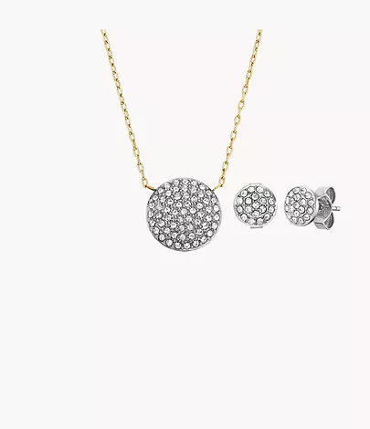 Fossil Set Kette Ohrringe Glitz Disc Edelstahl Bicolor
