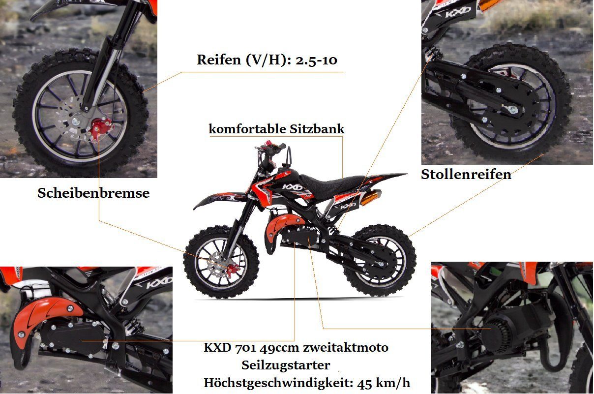 KXD Dirt Bike KXD 701 49ccm 2T Children's Dirt Bike Dirtbike CrossBike DirtBike pocket, 1 gear