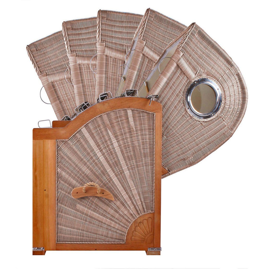 bene living Strandkorb Ammersee 2-Sitzer Teak - PE shell - Modell 548, BxTxH: 125x80x165 cm, Volllieger ca. 175 Grad, Ostsee-Strandkorb, inkl. Liftersystem und Bullaugen