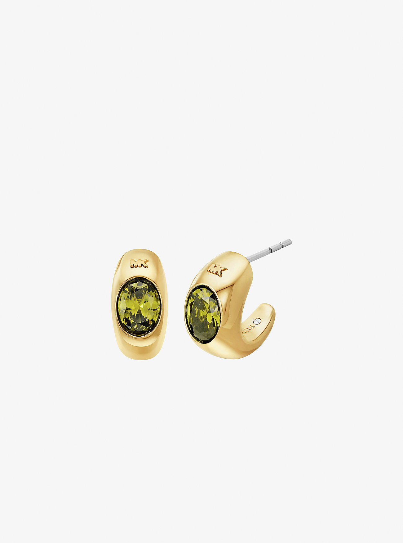 Precious Metal-Plated Cubic Zirconia Huggie Hoop Earrings - GOLD/PERIDOT