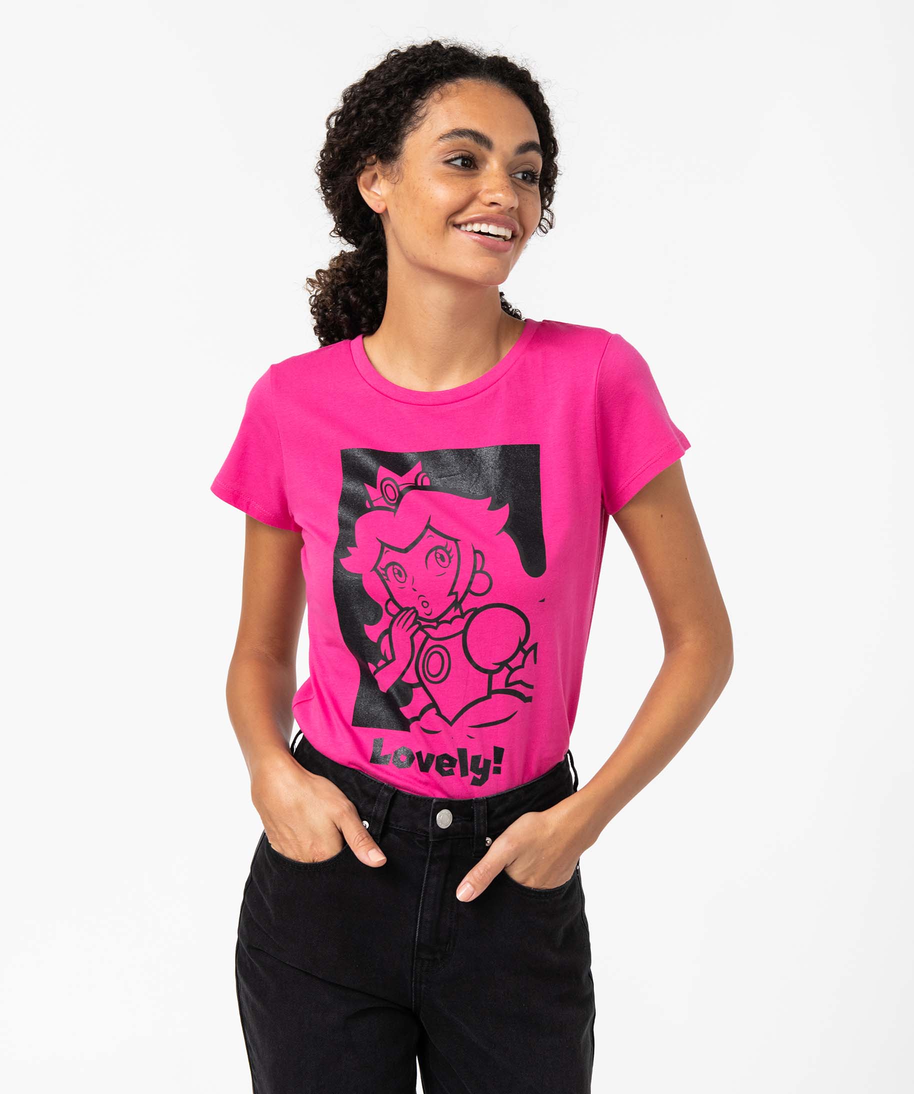 Tee-shirt femme à manches courtes imprimé Princess Peach -... rose | GEMO
