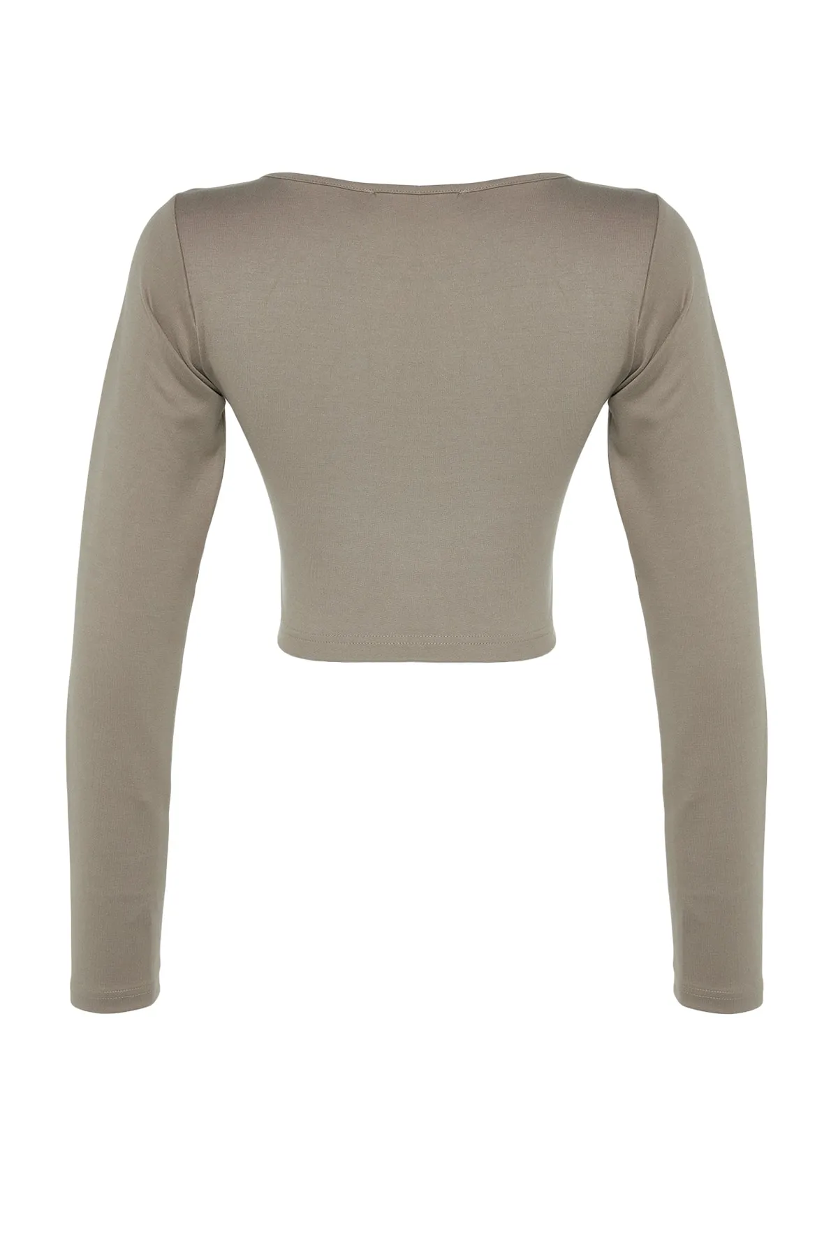 Trendyol Collection  Steinfarbene Paspelierung, detaillierte, eng anliegende Interlock-Strickbluse mit quadratischem Ausschnitt TWOAW23BZ00151