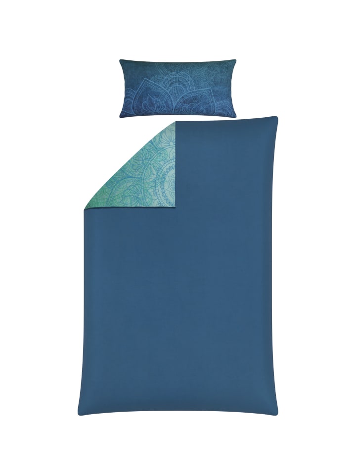 Erwin Müller Mako-Satin Wendebettwäsche in türkis-blau günstig kaufen