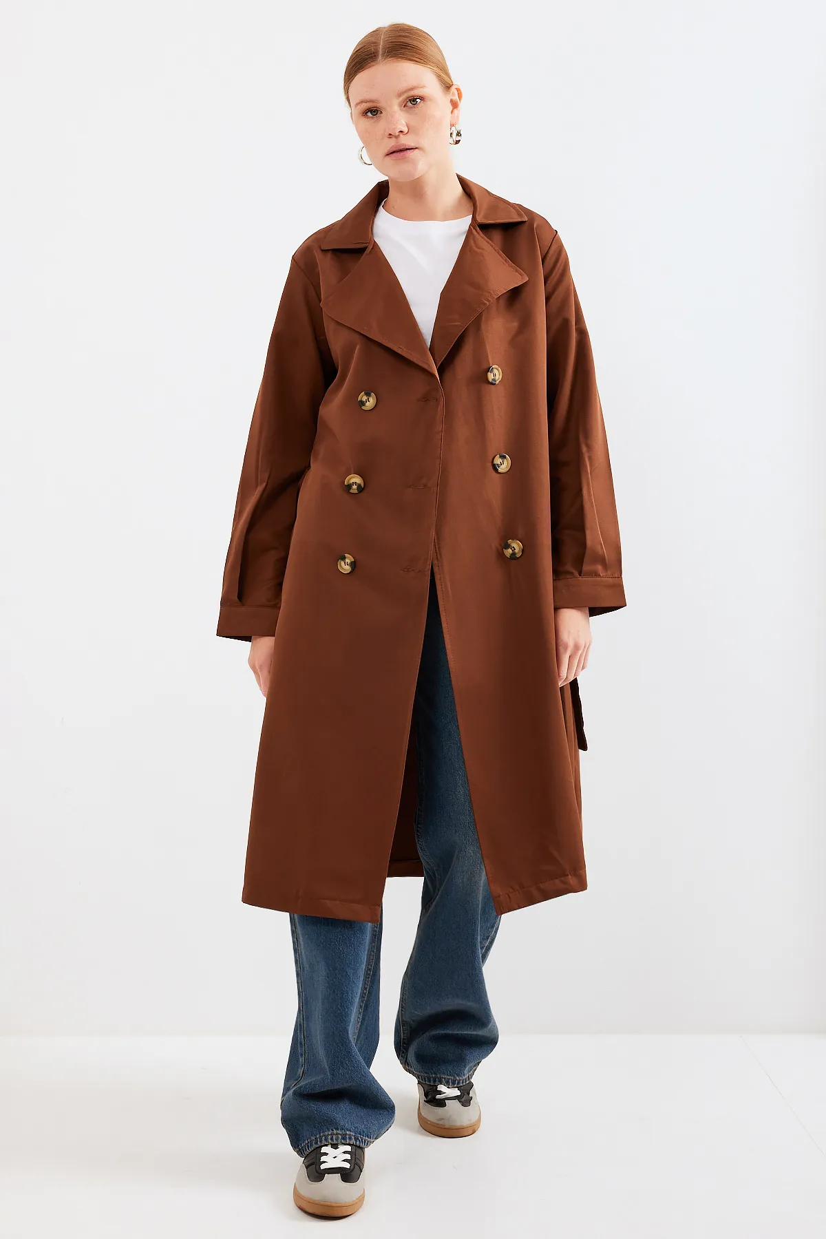 Bigdart  5853 Zweireihiger Trenchcoat mit Kragen – Braun