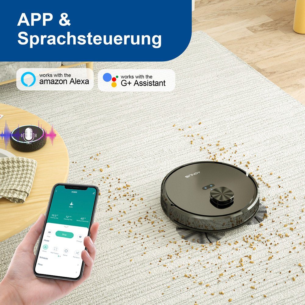 aonus Saugroboter i8 Nass-Trocken-Saugroboter Saug- und Wischroboter 3700Pa, 42,00 W, mit Beutel, App Steuerung und 3,5L-Automatisches Staubsauger-System.Laser
