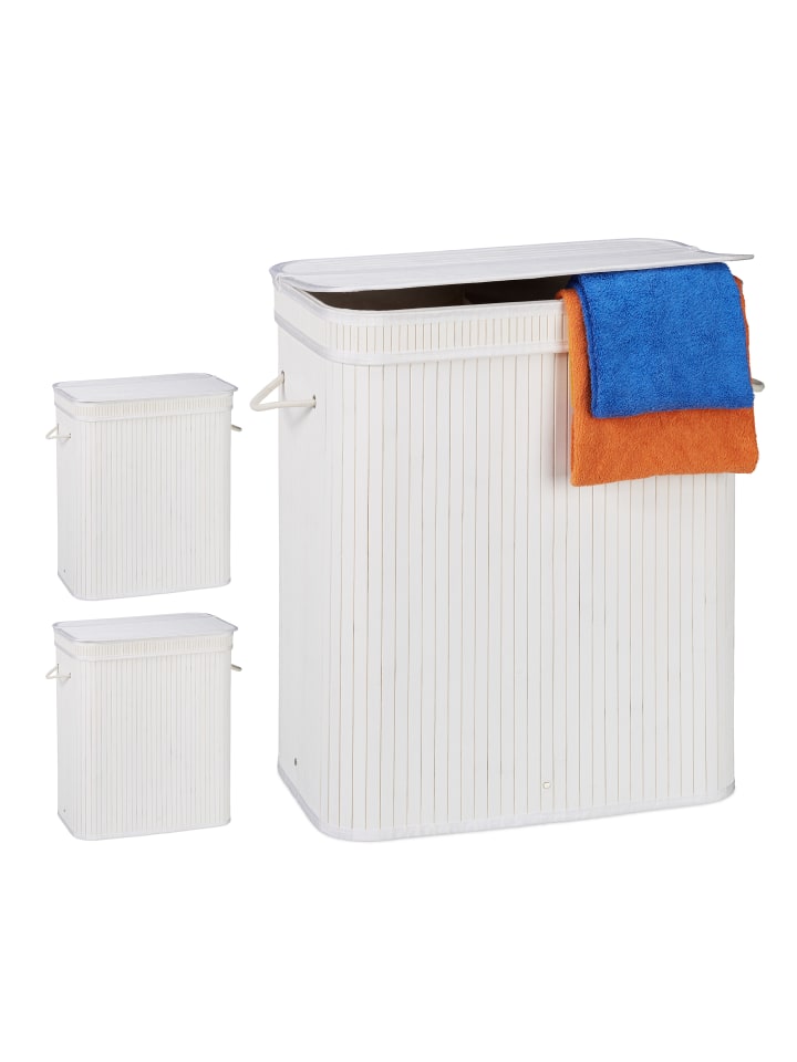 relaxdays 3 x Wäschekorb in Weiß - (B)55 x (H)63 x (T)35 cm günstig kaufen onesize
