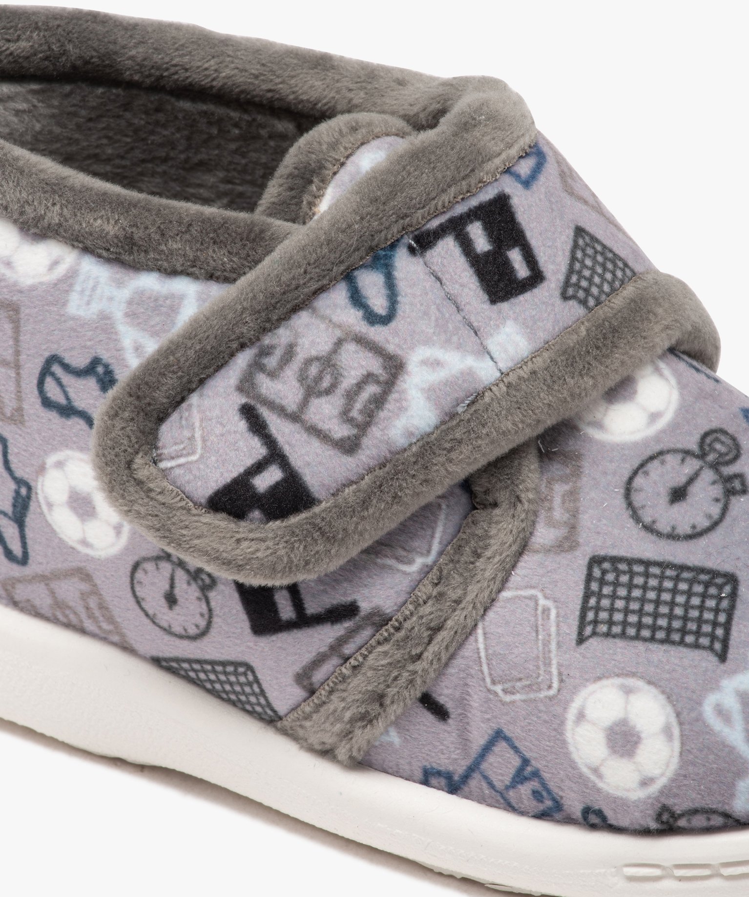 Chaussons Garçon bottillons en velours imprimé et à scratch gris | GEMO