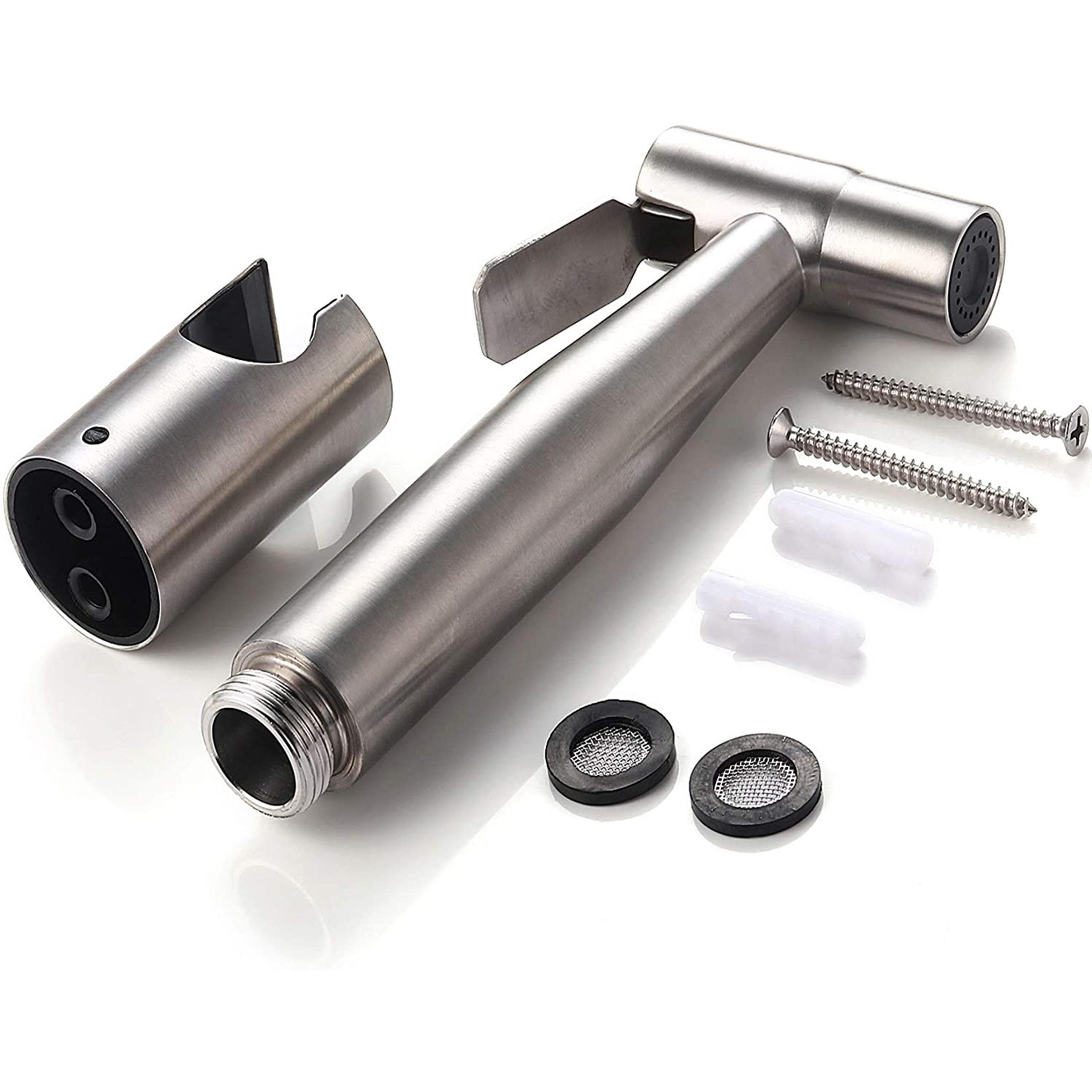 Praknu Bidetarmatur Bidet Handbrause (Set) Duschkopf mit Halterung, rostfreier Edelstahl, inkl. 2 Dichtungen