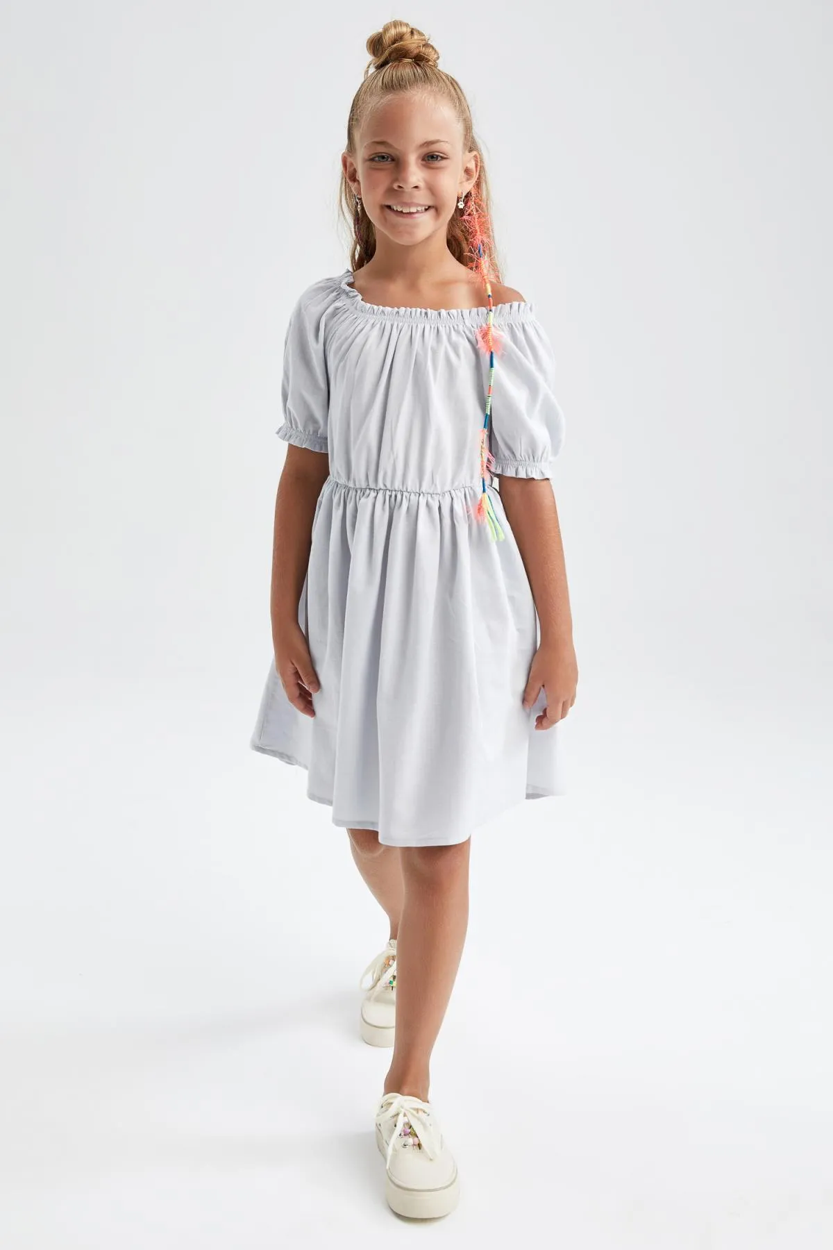 DeFacto  Mädchen Kurzarmkleid aus Baumwolle und Leinenoptik W7755a622sm