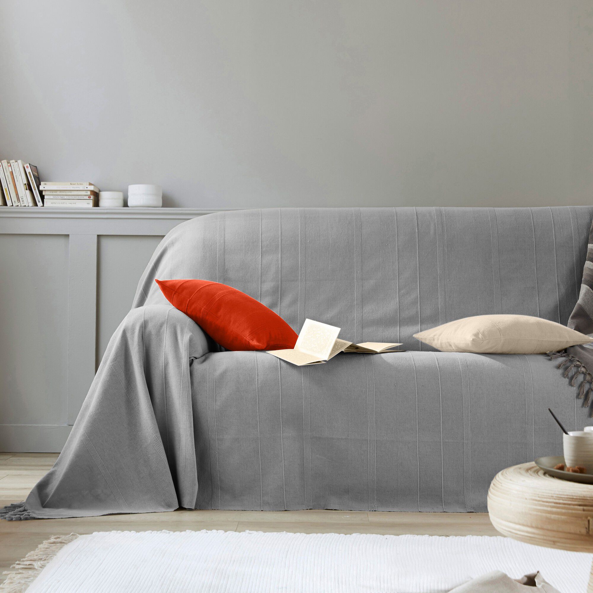 Plaid ou jeté uni coton tissage artisanal
