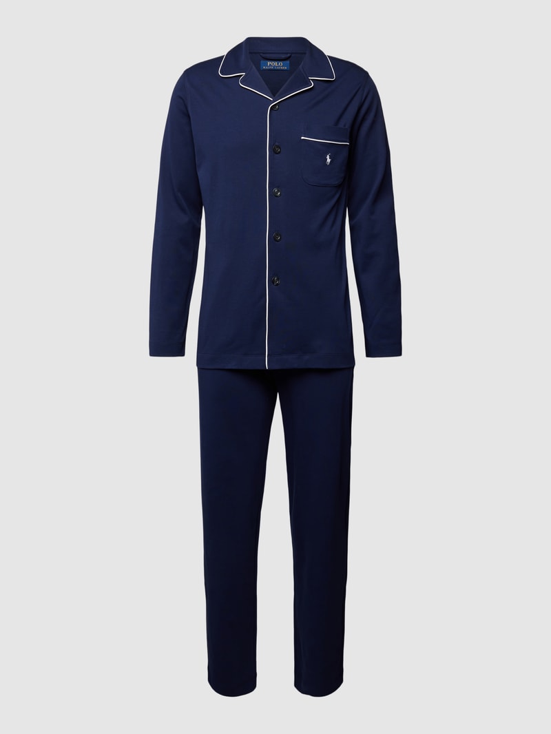 Pyjama mit Allover-Muster Modell 'PIPING' in dunkelblau