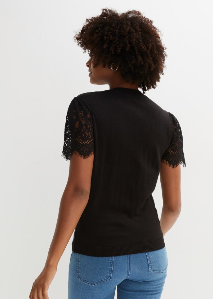 Strickshirt mit Spitzenärmeln