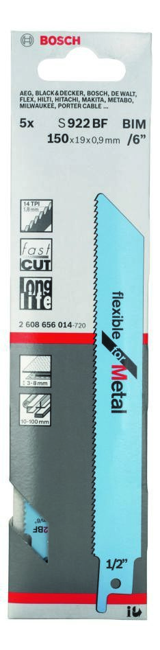 Bosch Blue Accessories 2608656014 S922BF Λάμα σπαθόψαρου εύκαμπτη για μέταλλο 150 mm 5 τεμάχια
