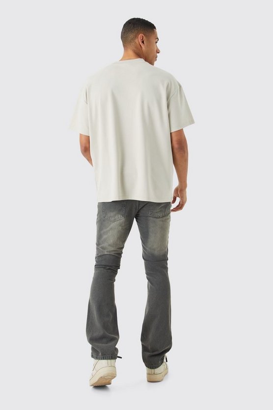 Gebleichte Slim-Fit Schlagjeans mit Rissen