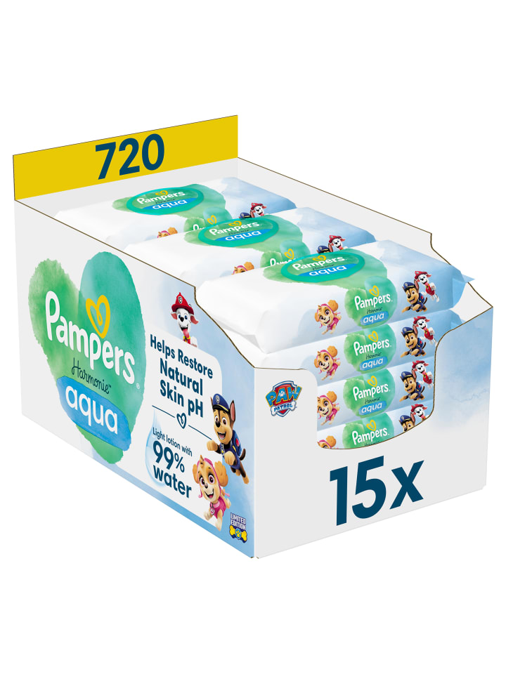 Pampers Pampers Harmonie Aqua Baby-Feuchttücher, 15 Packungen = 720 Feuchttücher günstig kaufen onesize