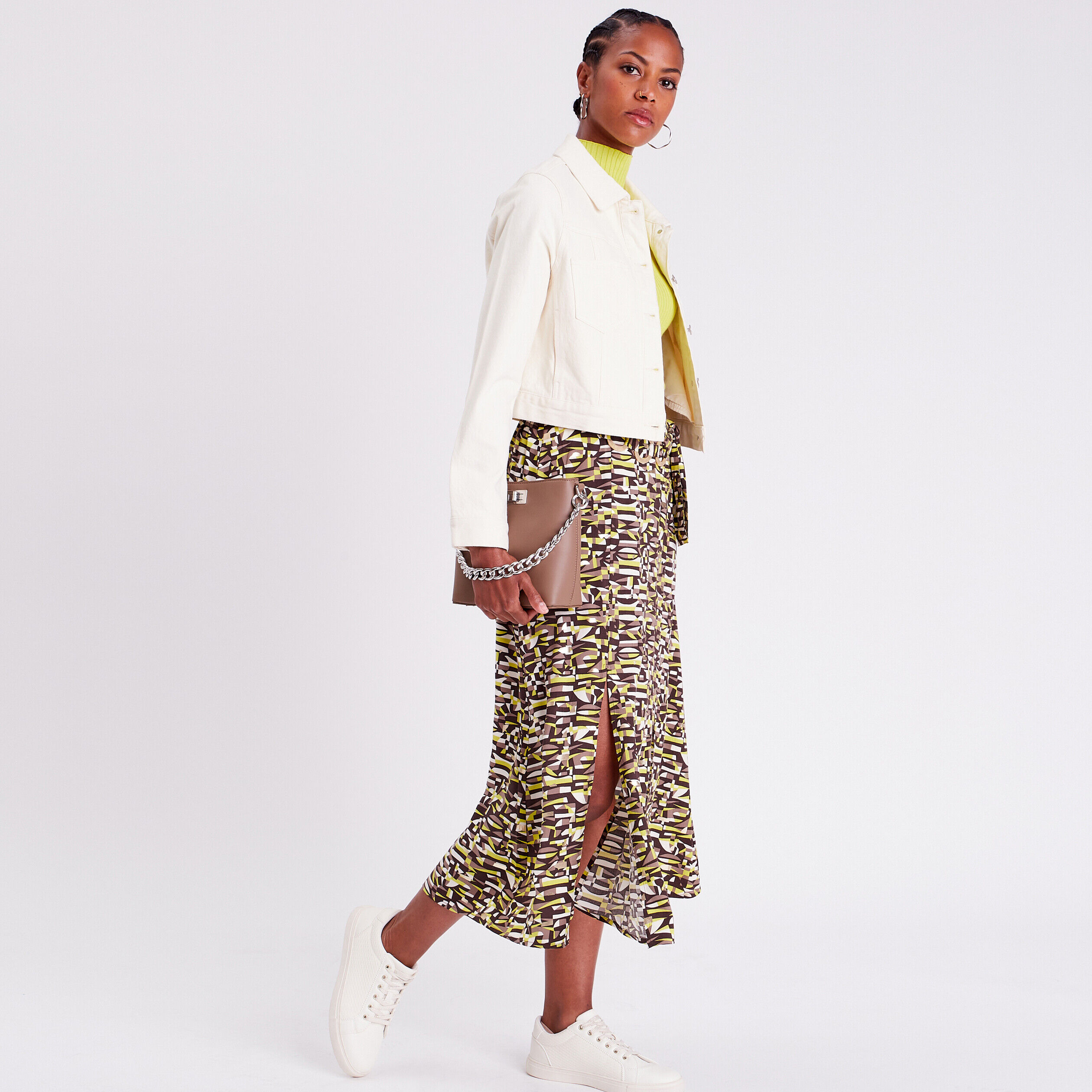 Jupe midi droite fendue marron femme | Cache Cache
