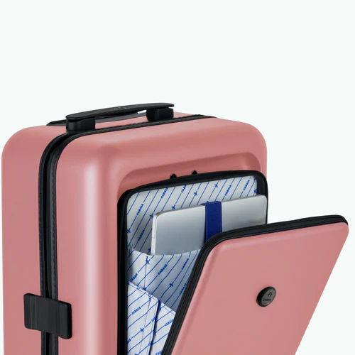 HND 4-wheel hard-shell suitcase, plain pink pouch