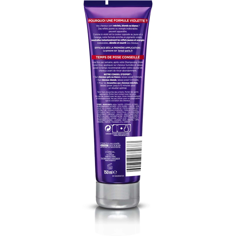 L'Oréal Paris Elseve Color-Vive Masque violet démêlant déjaunisseur enrichi en pigments violets