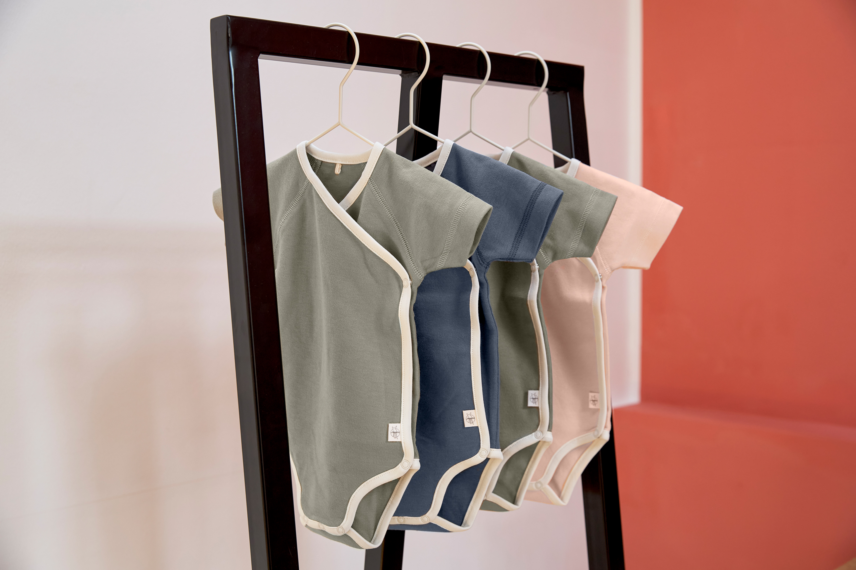 Baby Wickelbody (2er Set) langarm - Bio Baumwolle, Rosa Oliv