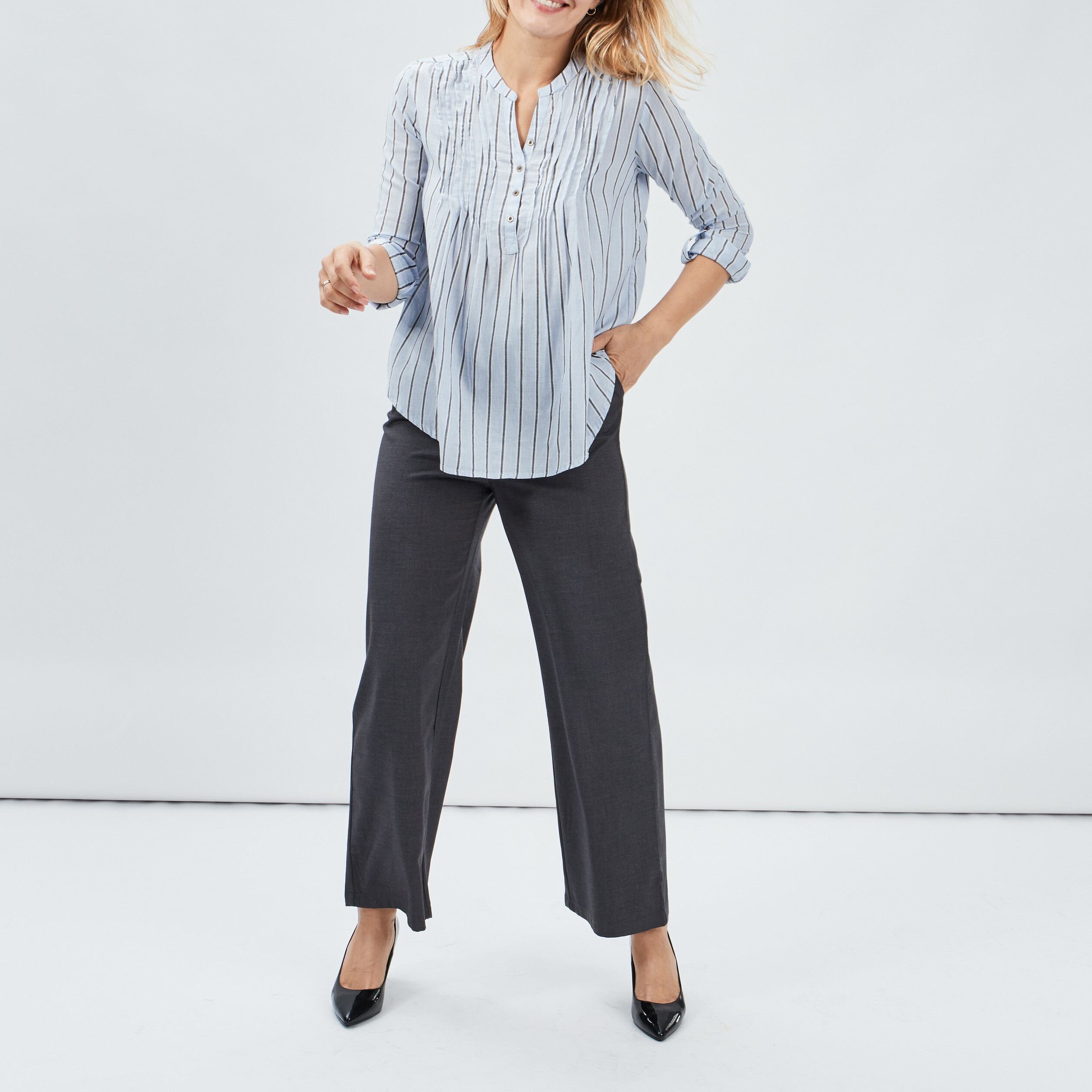Blouse manches 3 4 bleu ciel femme | La Halle
