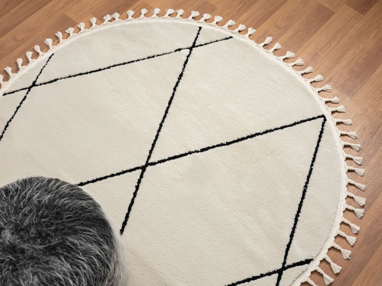 MyFlair Teppich Moroccan Calm, 140 cm x 140 cm, Farbe weiß, rund, Florhöhe 19mm