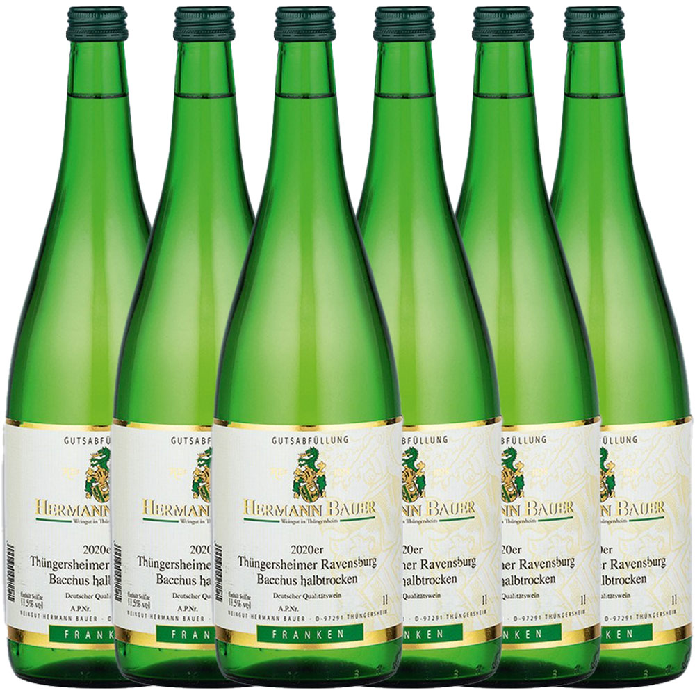 Weingut Hermann Bauer Hermann Bauer Thüngersheimer Ravensburg Bacchus QbA halbtrocken - 6er-Karton