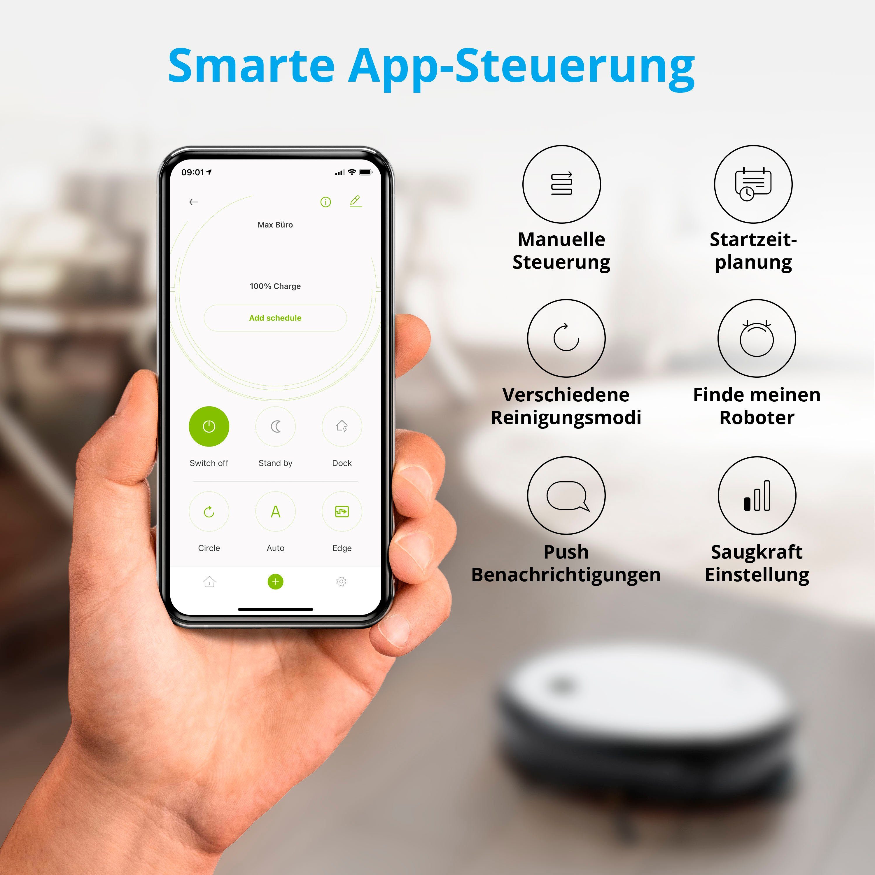 Medion® Nass-Trocken-Saugroboter S12 SW MD 20041, App + Alexa Steuerung, Betriebszeit bis zu 110 Min.