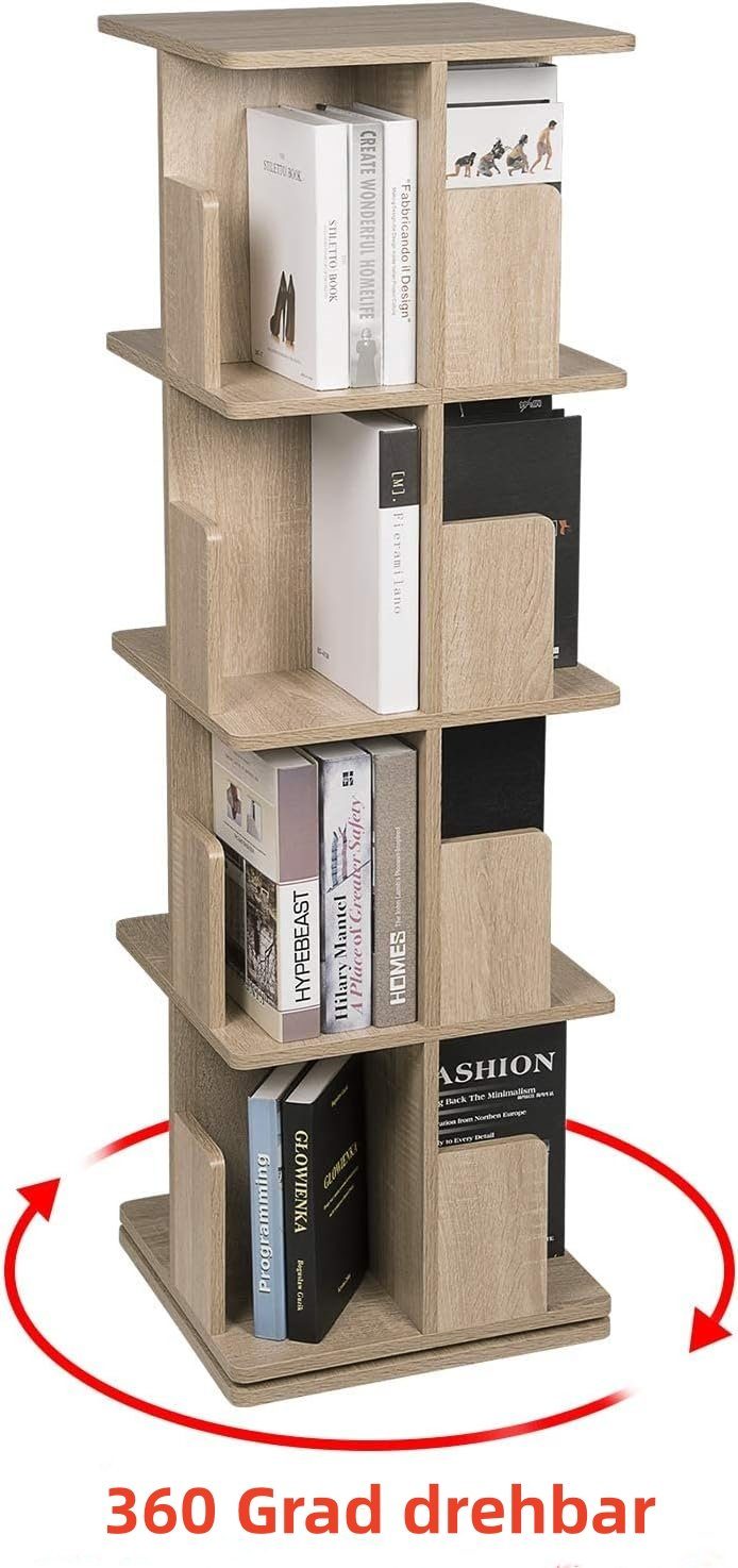EUGAD Bücherregal, 1-tlg., drehbares Standregal Dekoregal mit 4 Ebenen, MDF