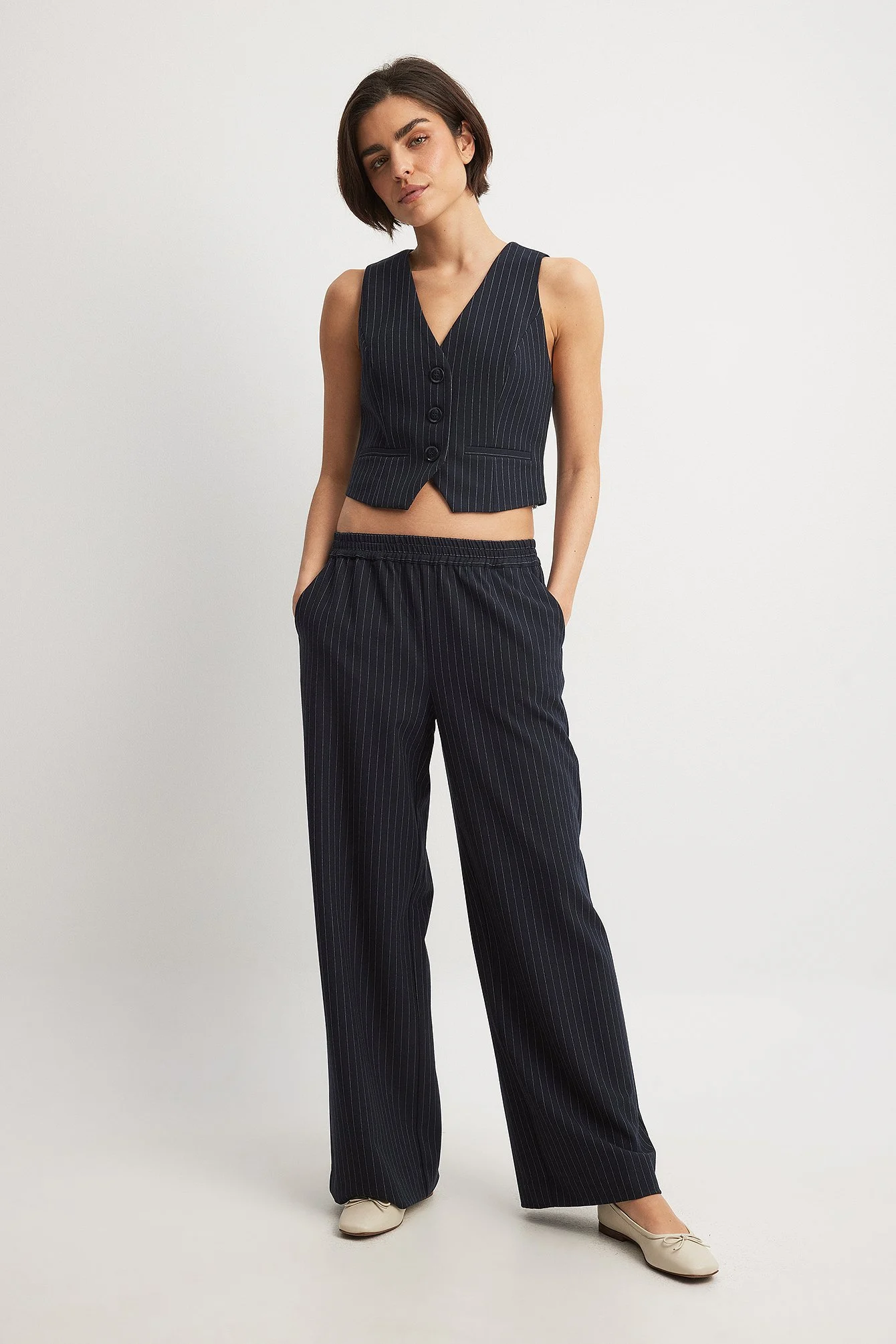 Elastic Mid Waist Pants