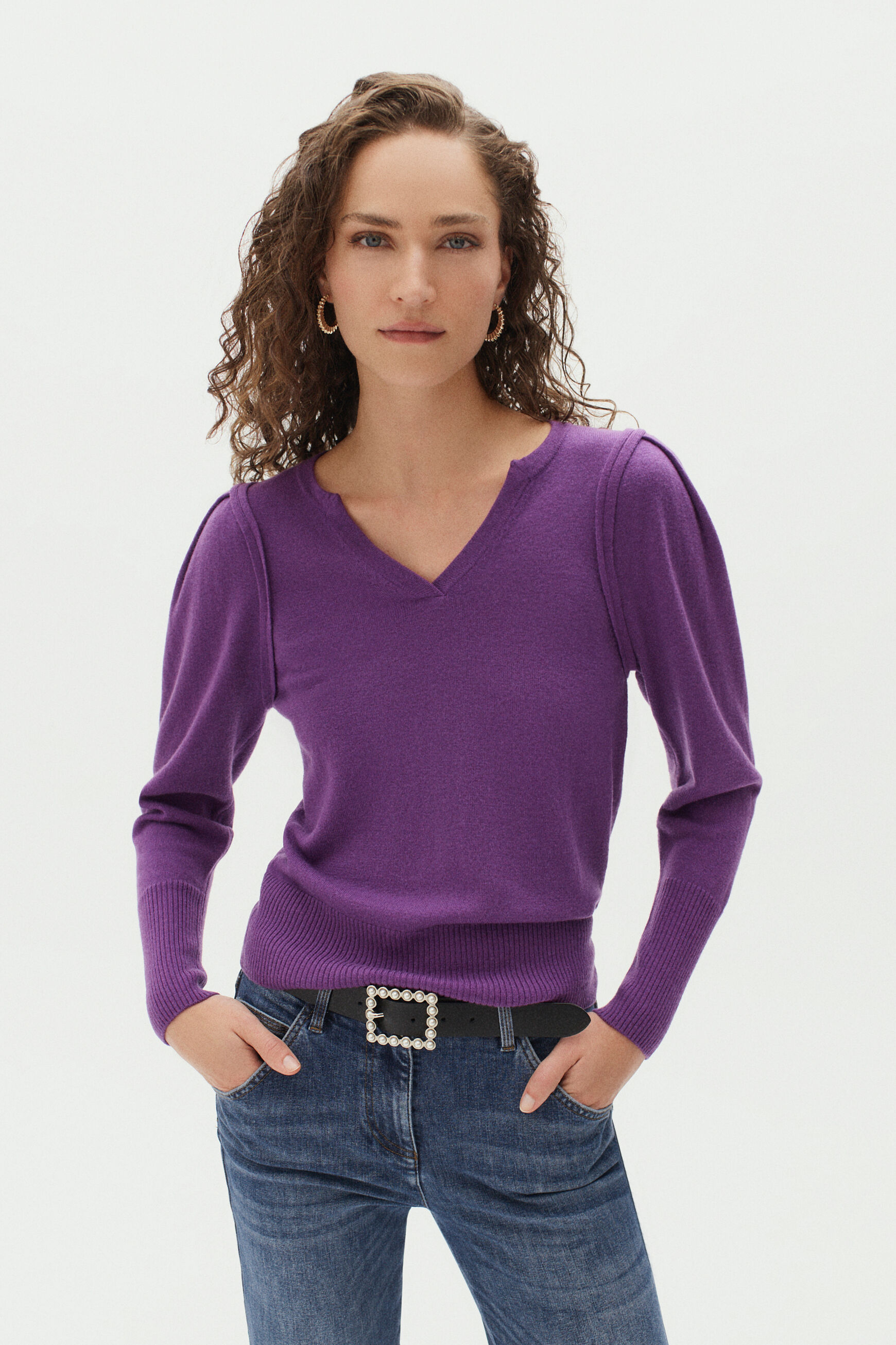 pull mae 100% laine violet femme