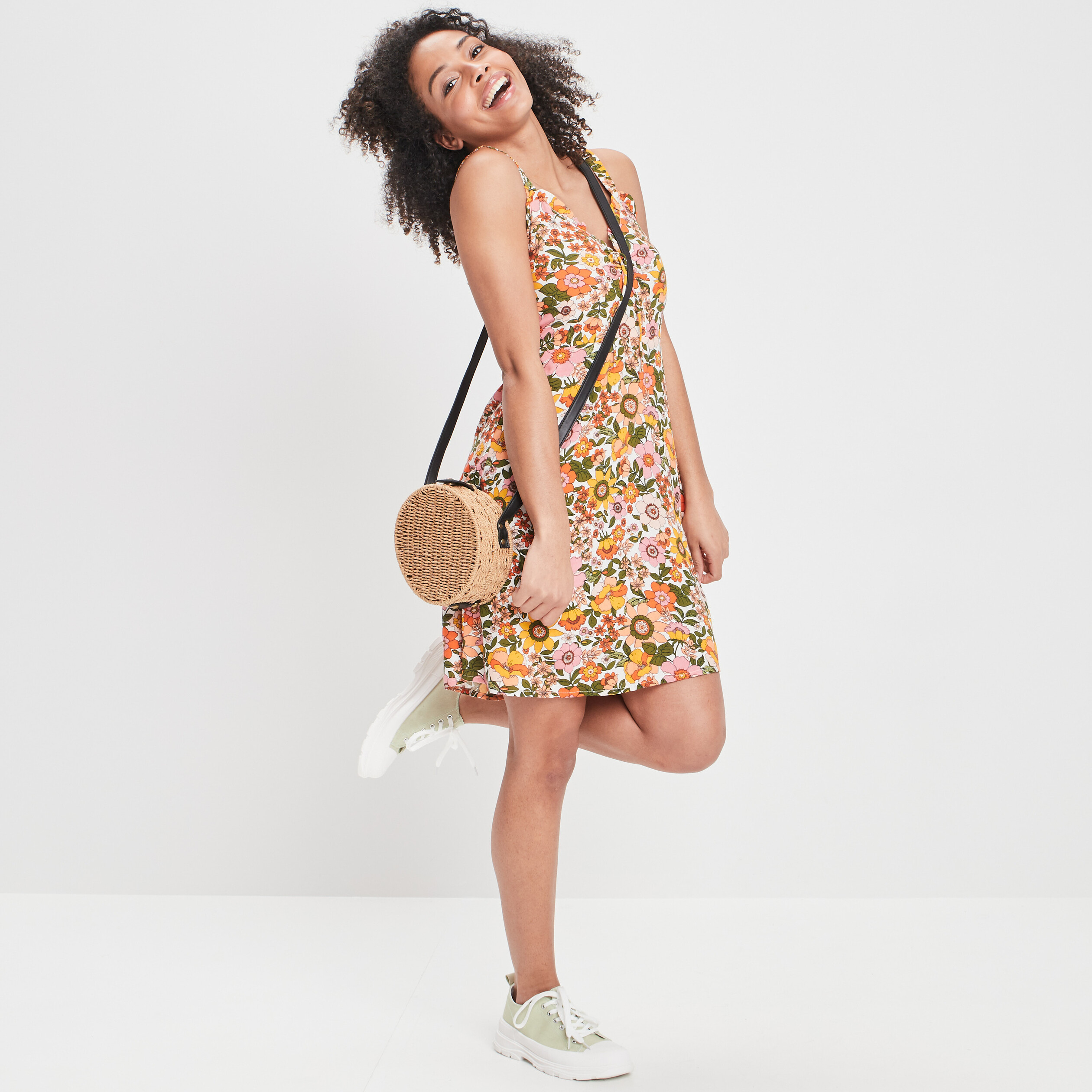 Robe évasée bretelles larges orange femme | La Halle