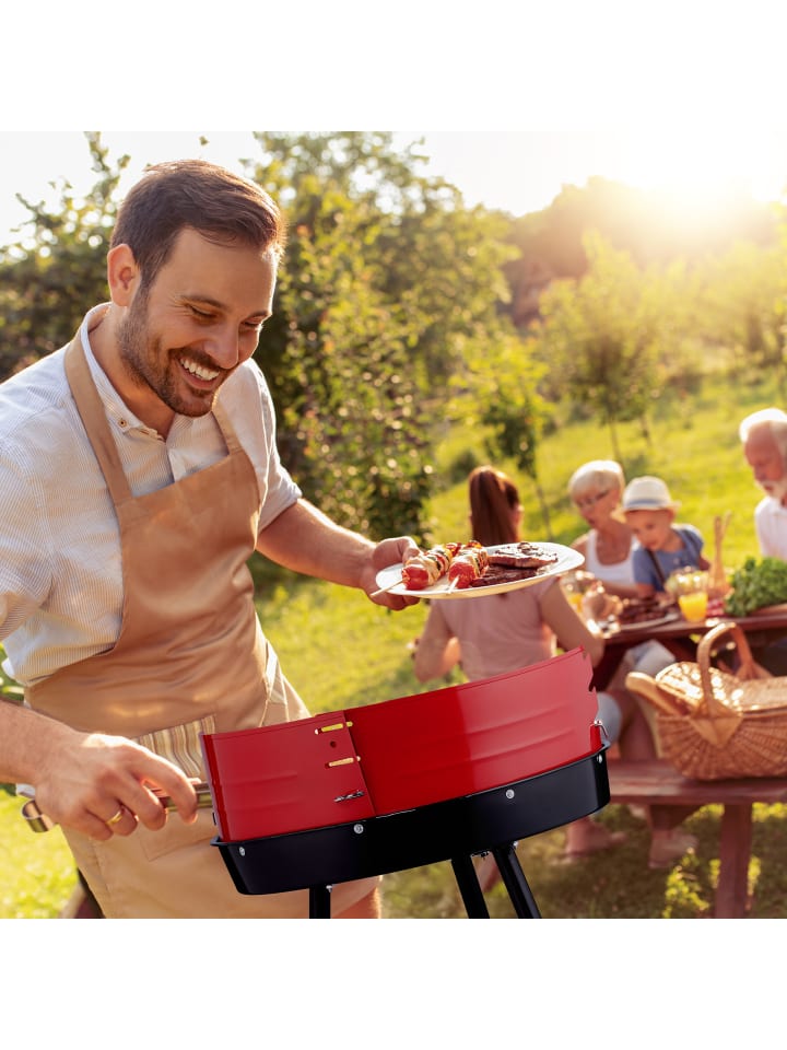 relaxdays Holzkohlegrill in Schwarz/ Rot - Ø 42 cm günstig kaufen onesize