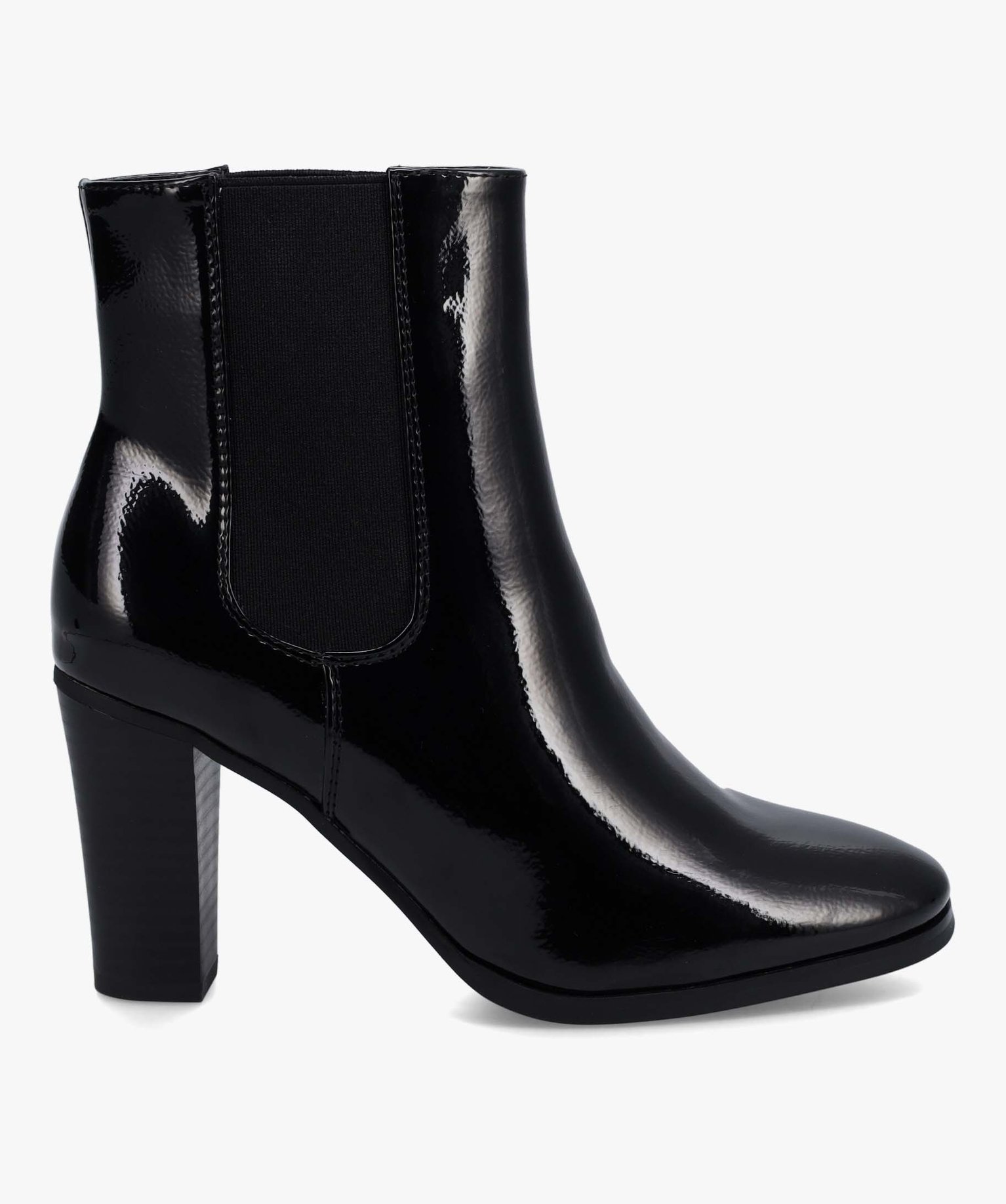 Boots femme style Chelsea à talon haut dessus verni noir | GEMO