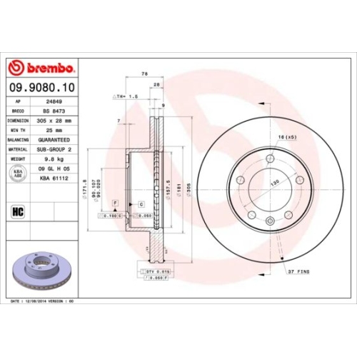 09.9080.10 BREMSSCHEIBE BREMBO VA  VP1 - ATU