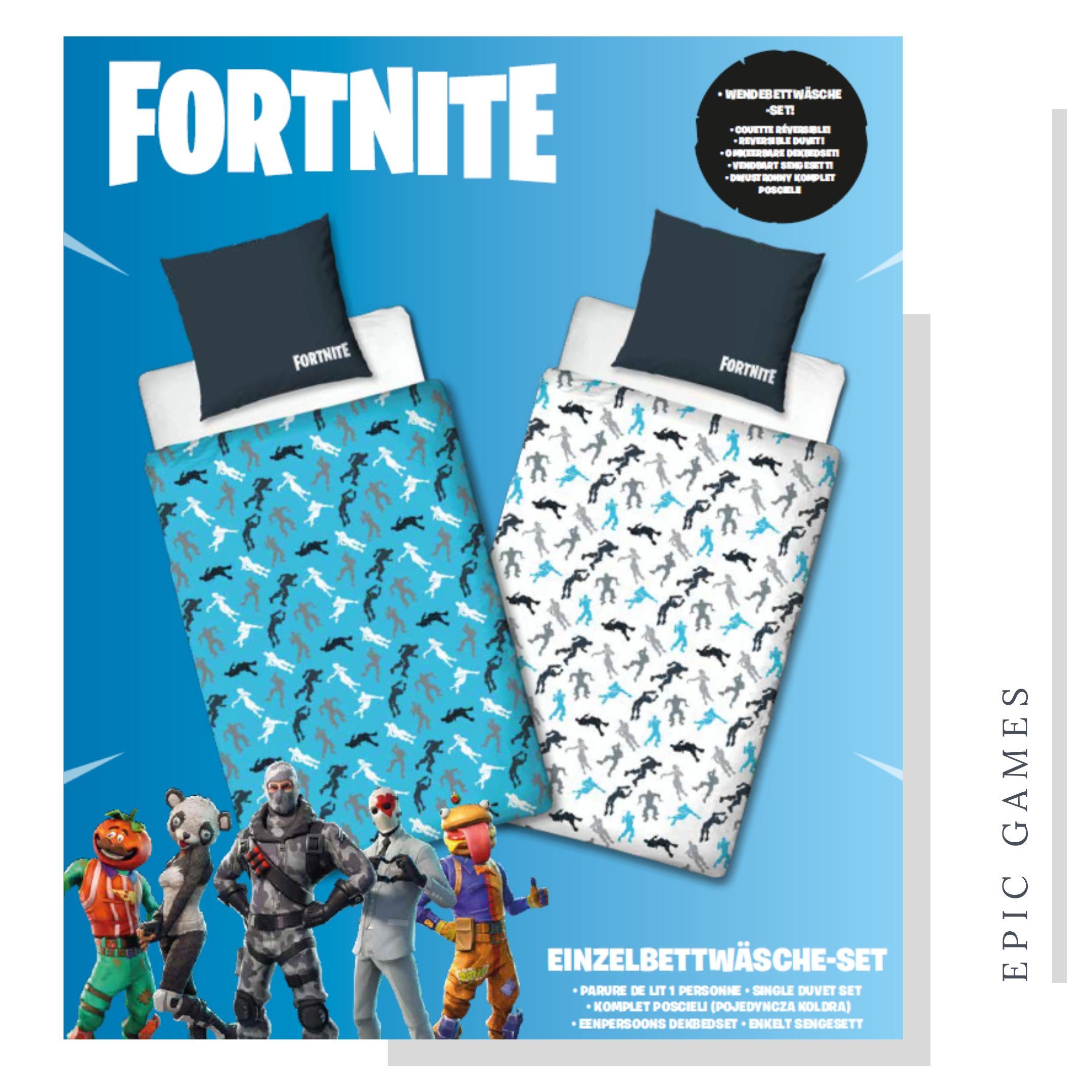 Bettwäsche Fortnite 135x200 + 80x80 cm, 100 % Baumwolle, MTOnlinehandel, Renrorcé, 2 teilig, Gamer and Dance Royale für Kinder, Teenager, Jugend