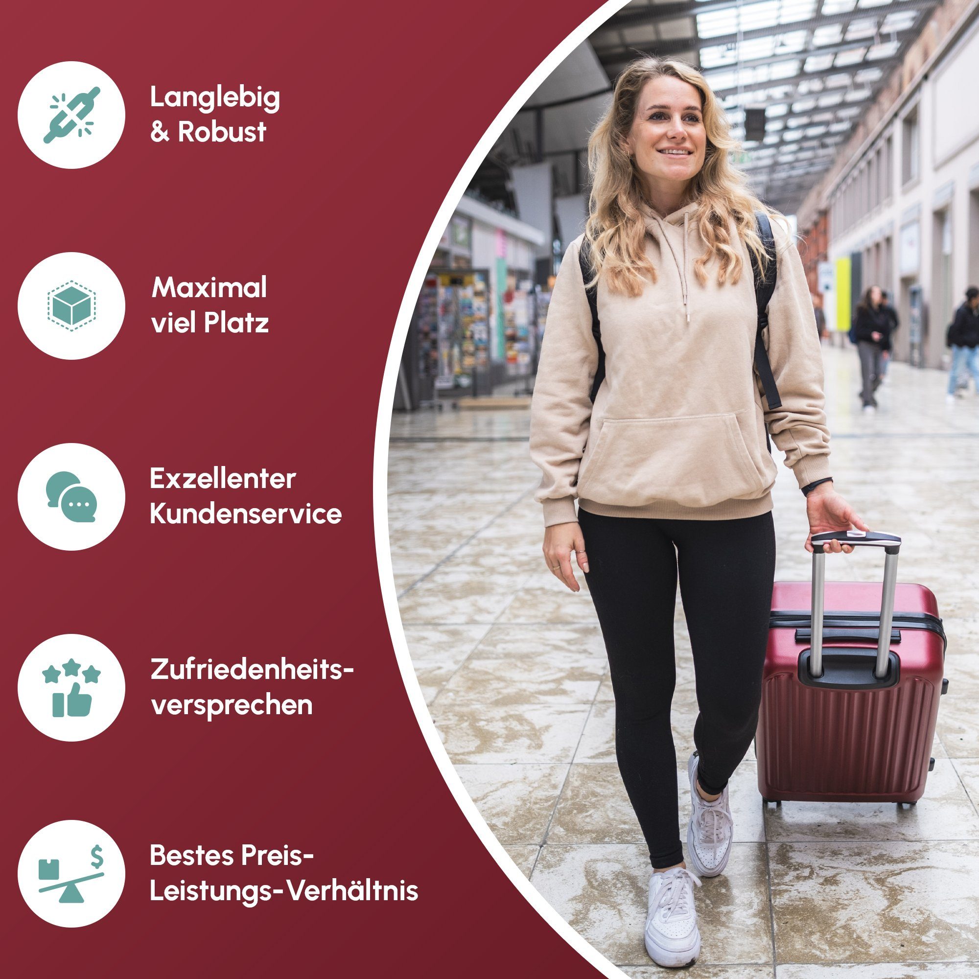 Easy Move Hartschalen-Trolley Ace 026, Reisekoffer Hartschalen-Koffer, 360° Doppelrollen, 100% ABS