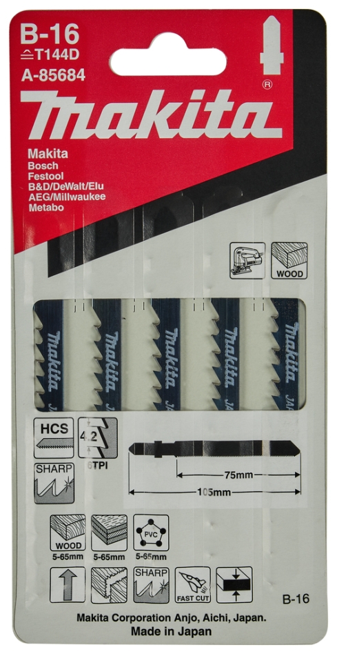 Makita Accessories A-85684 Jigsaw blade B16 5 pieces