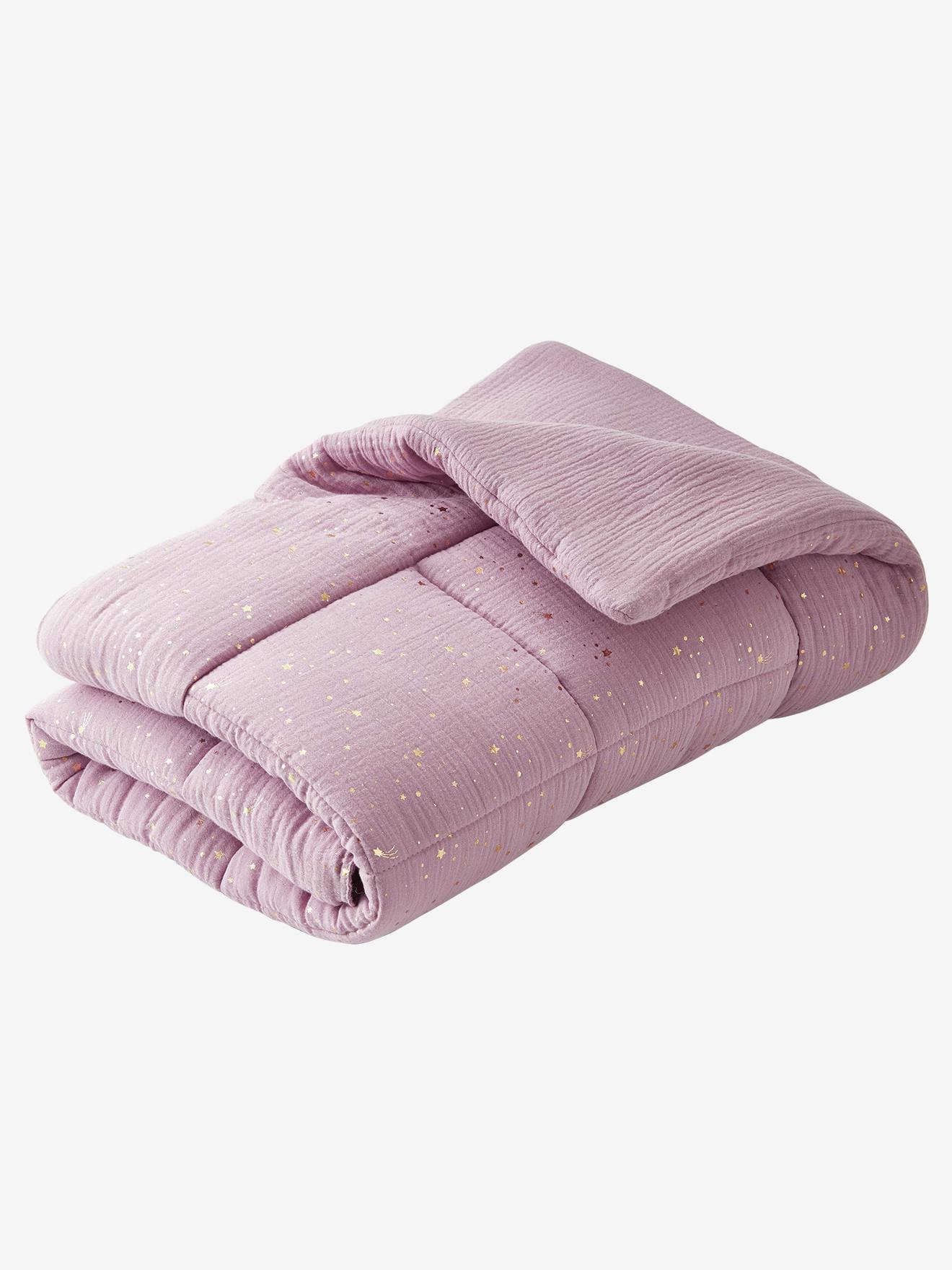 Vertbaudet Bio-Kollektion: Gesteppte Baby Musselin-Decke KOMETEN - zartrosa
