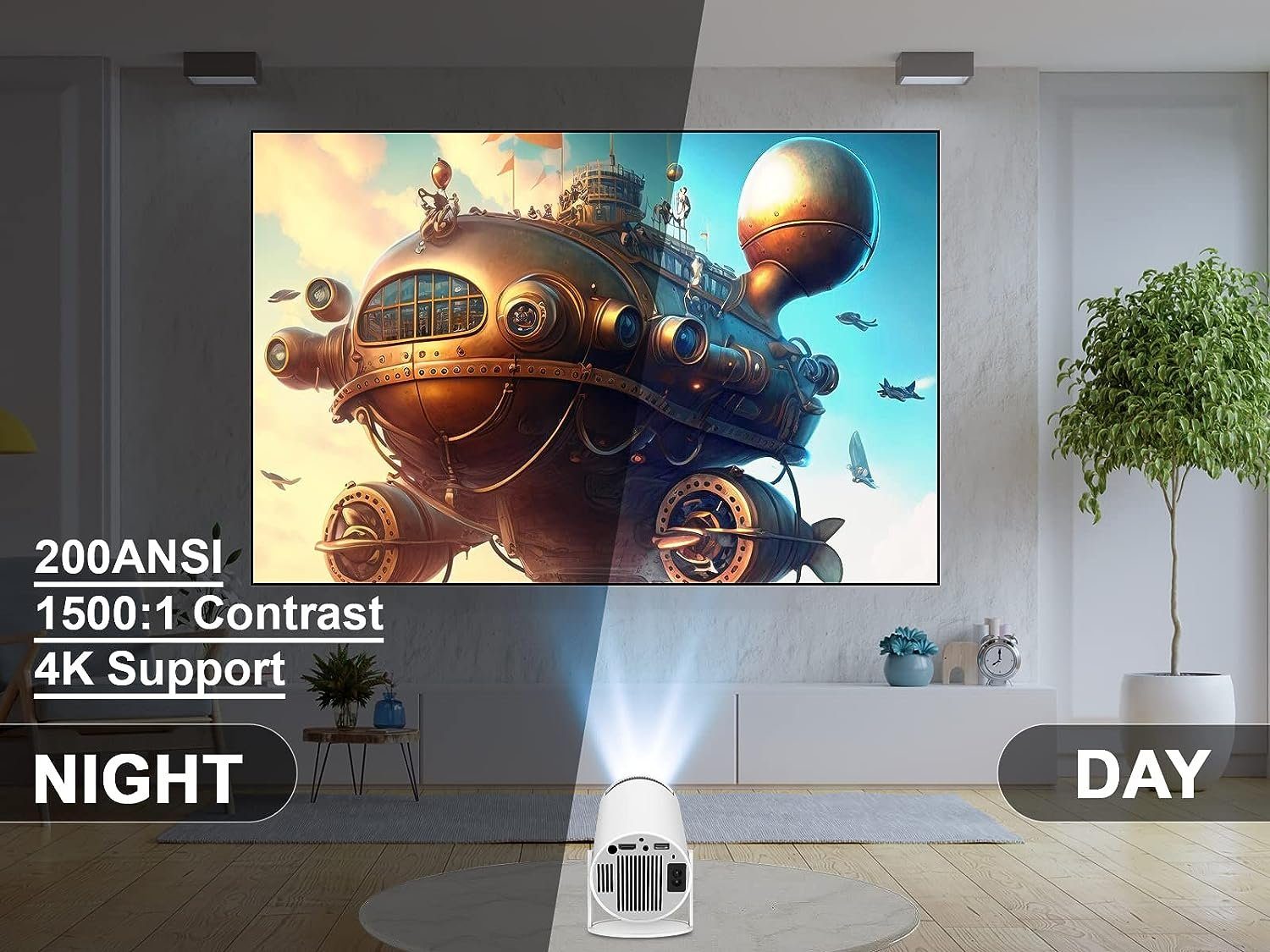 Magcubic Mini Tragbarer Beamer Trapezkorrektur 4K 200 ANSI Smart Projektor WiFi Beamer (10000: 1, ‎1280 x 720 px, 4k Heim Kino Full HD Smart Heimkino Bluetooth Tragbar Mobil Minibeamer)