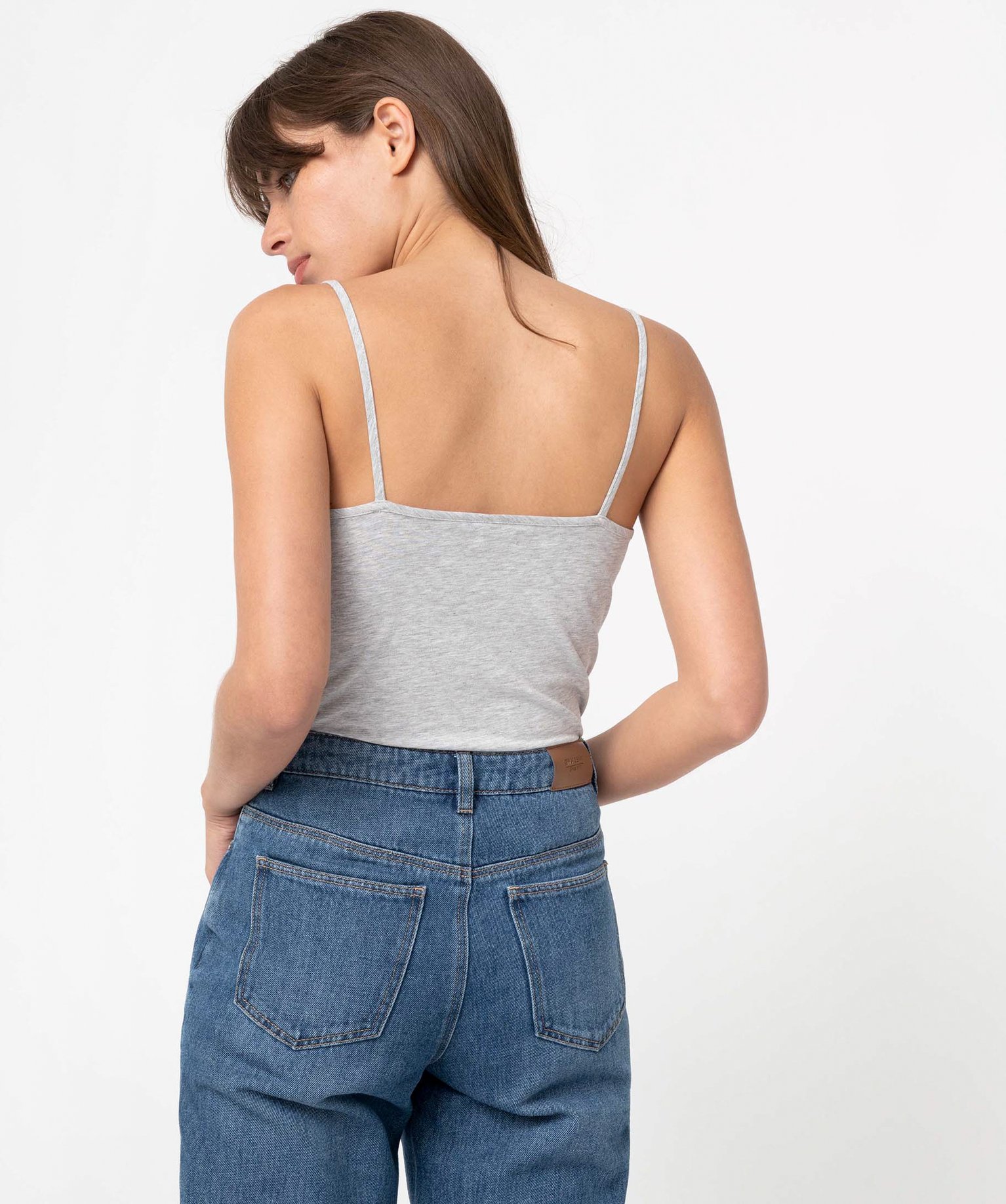 Débardeur femme uni à fines bretelles gris clair | GEMO