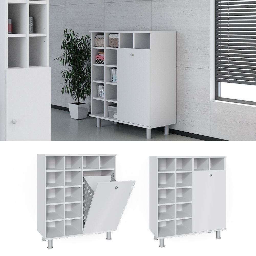 Vicco Wäscheschrank Badschrank mit Wäschekorb FYNN Weiß