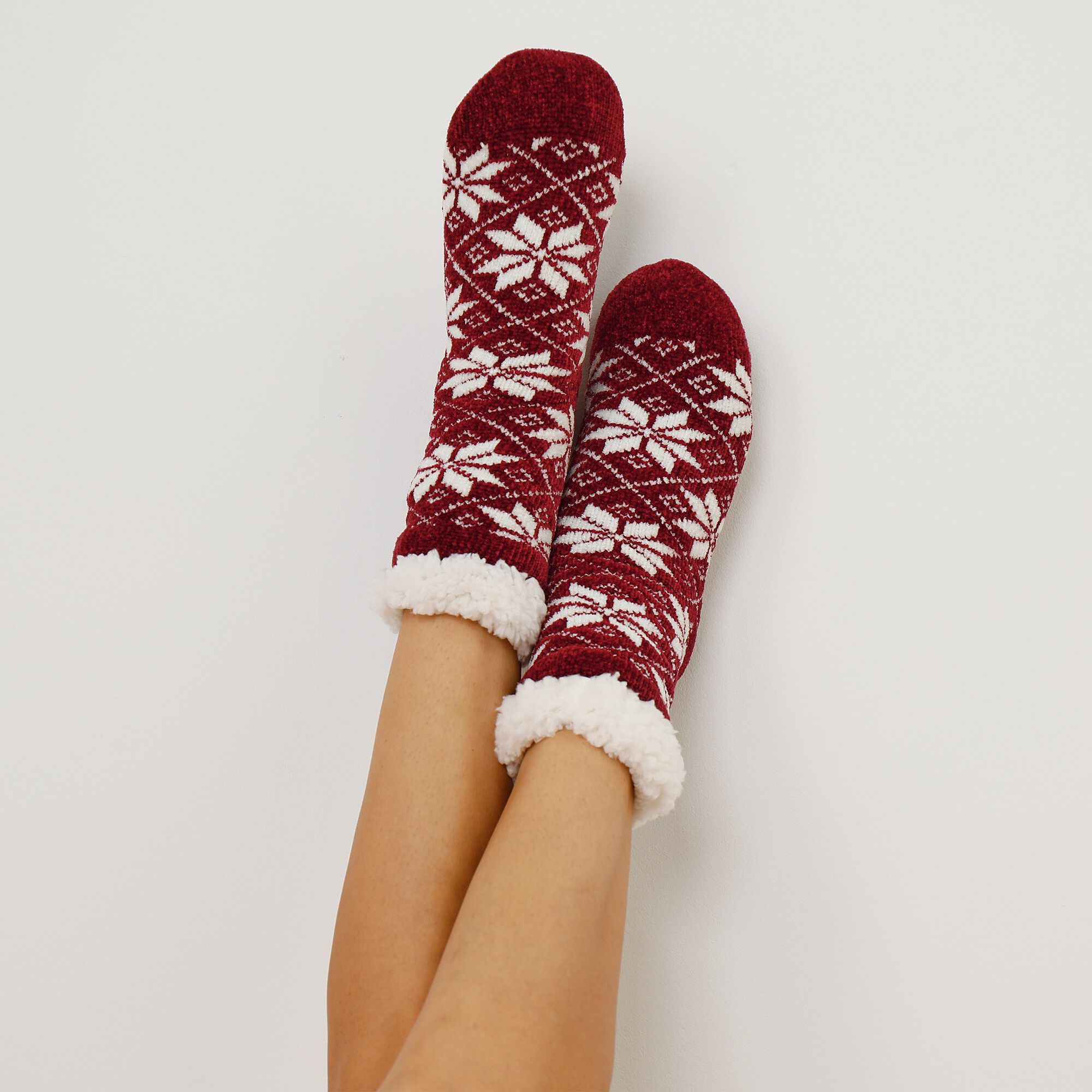 Chaussettes maille chenille fourrées antidérapantes