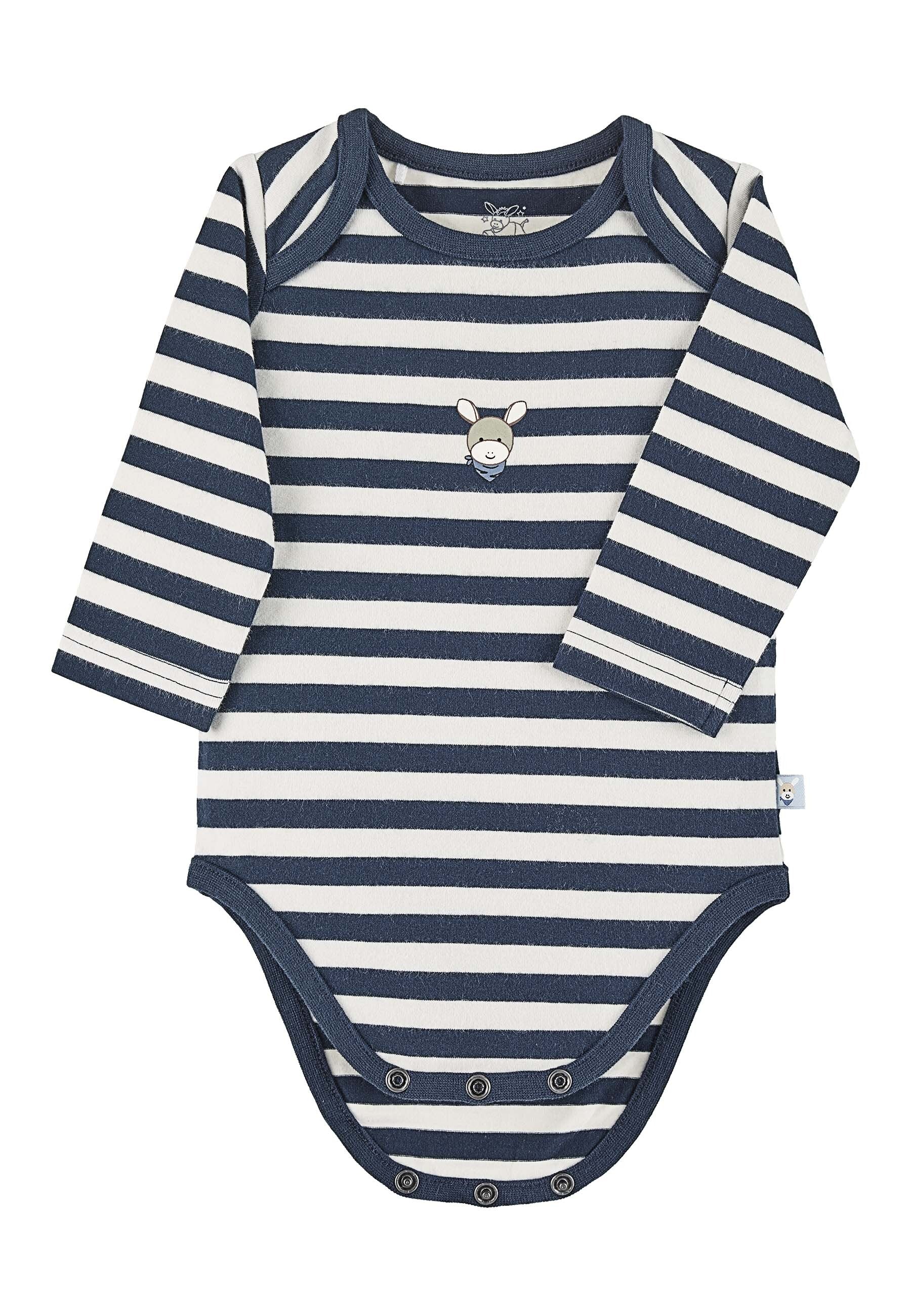 GOTS Langarm-Body Esel Emmi, gestreifter Jersey