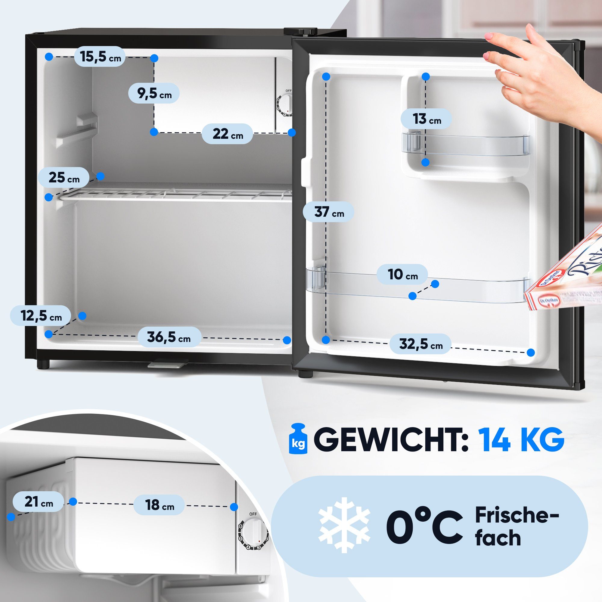 Stillstern Table Top Kühlschrank KB 46.4, 45 cm hoch, 51 cm breit, Minibar, Kühlschrank, Ideal Büro/Hotel/kl. Wohnung