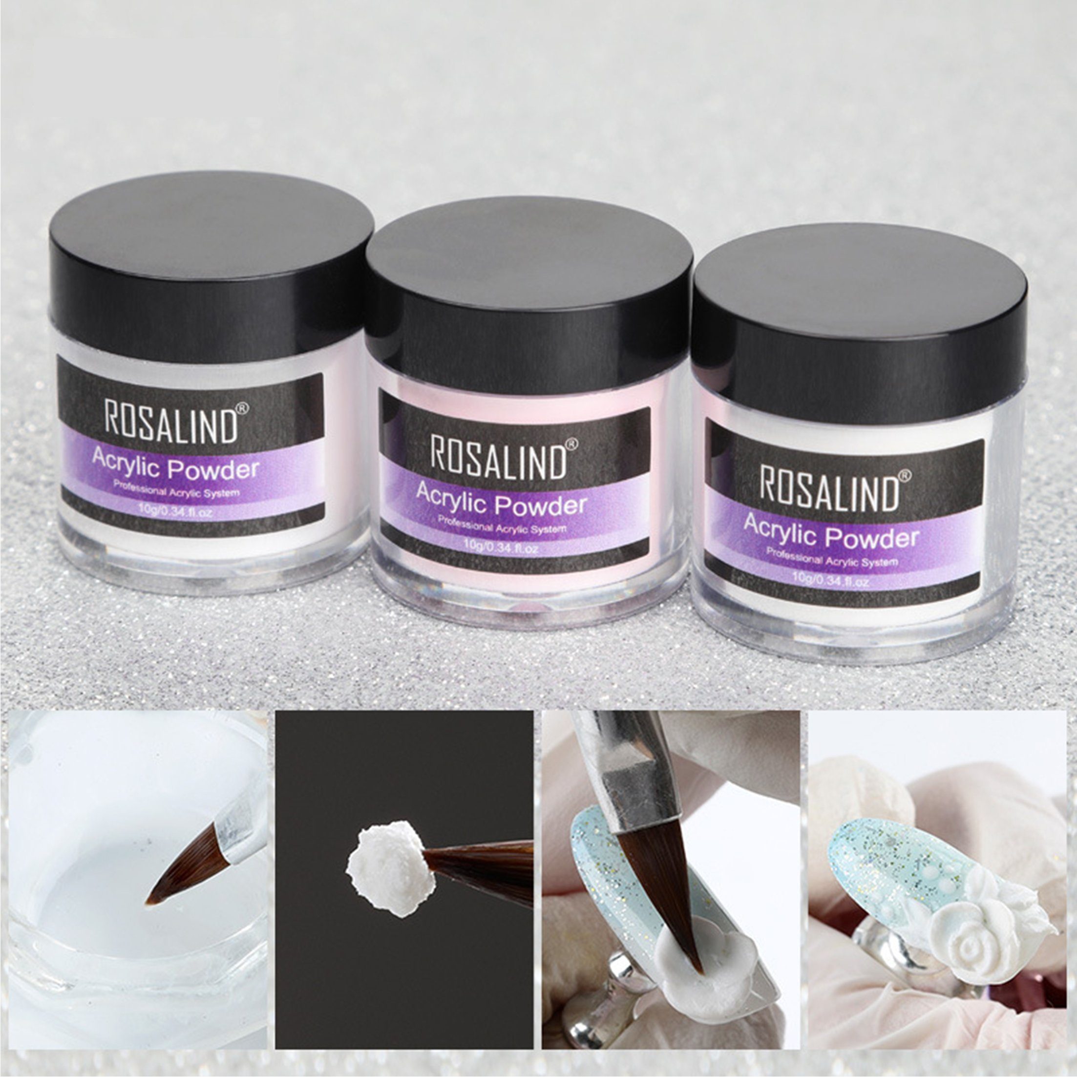 Scheiffy Nageldesign Zubehör Nailart-Pulver-Set, Nagelverlängerung, Kristall 3D-Skulpturen, 6 pcs, Nagelkunst-Kristallpulver, Nageldesign-Werkzeuge