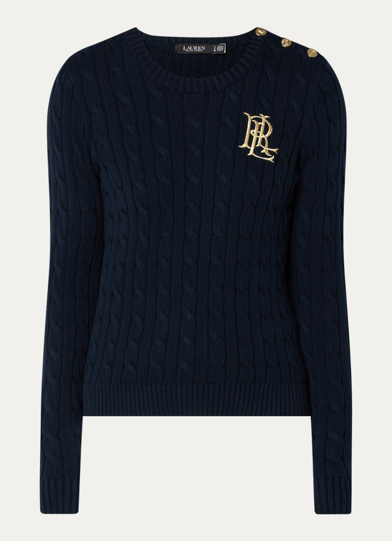 Ralph Lauren megztinis su kabeliu, siuvinėtu logotipu ir dekoratyvinėmis sagomis